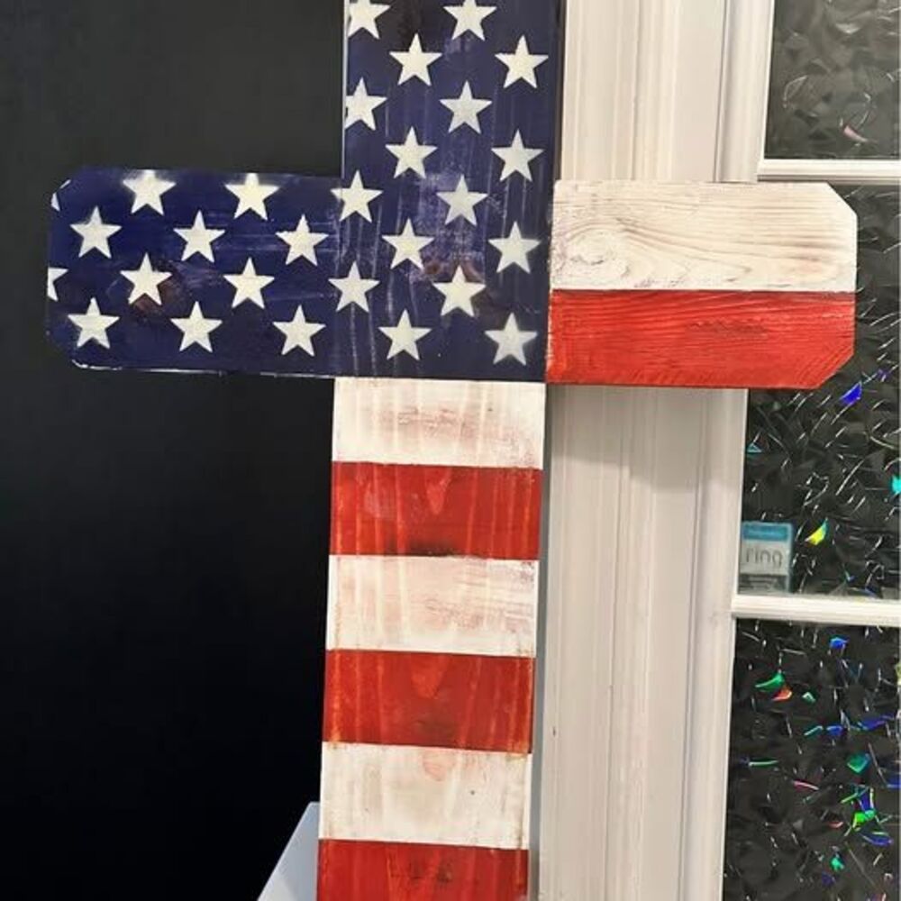 Large American Flag Cross 26x16, Stars and Stripes Outdoor/Indoor